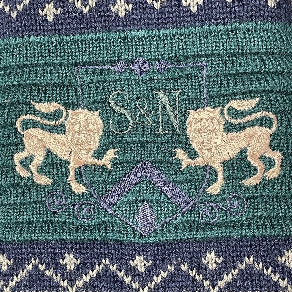 Aklanda Sweater Mens Medium Green Lions Crest Wool Made in Australia Vintage‎